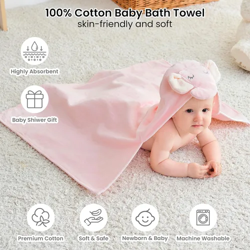 Vista 5 de Softan Paquete de 2 toallas con capucha para bebé, toallas de baño de algodón suave de primera calidad con capucha, extragruesas y súper