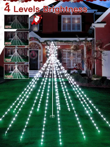 Vista 5 de Luces de árbol de Navidad para exteriores, 340 luces LED de decoración de Navidad con estrella superior, luz de Navidad impermeable IP67 con 16