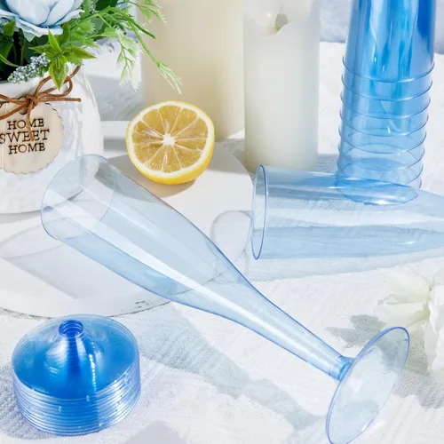 Vista 5 de WDF Paquete de 36 copas de champán de plástico azul transparente, 7 onzas, copas de champán desechables para fiestas, bodas, cumpleaños, primavera