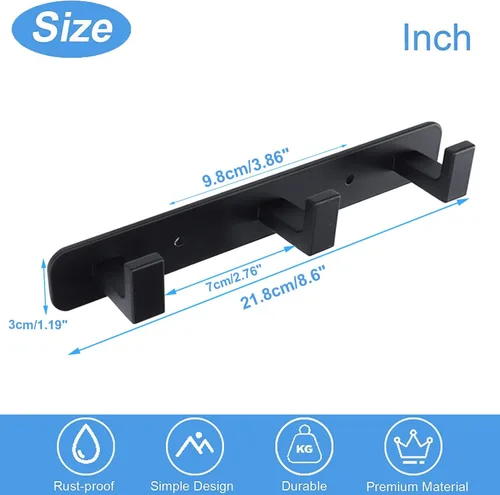 Vista 7 de Perchero, 3 Ganchos Triples de Acero Inoxidable Resistente, Ganchos de Pared Montados en la Pared, Barra de Ganchos Rústica para Ropa/Llaves