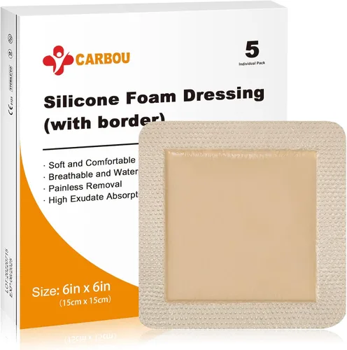 Vista 8 de Carbou Apósito de espuma de silicona con borde adhesivo suave, apósito impermeable de 2 x 2 pulgadas, vendaje de heridas de alta absorción