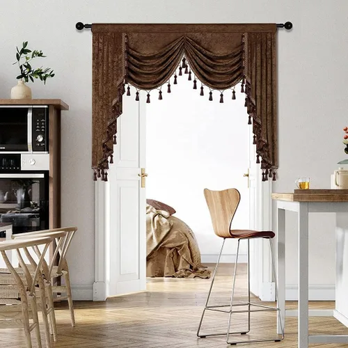 Vista 50 de ELKCA Cenefa de cortina de felpilla beige para ventana de sala de estar, cenefa de cascada para dormitorio, bolsillo para barra