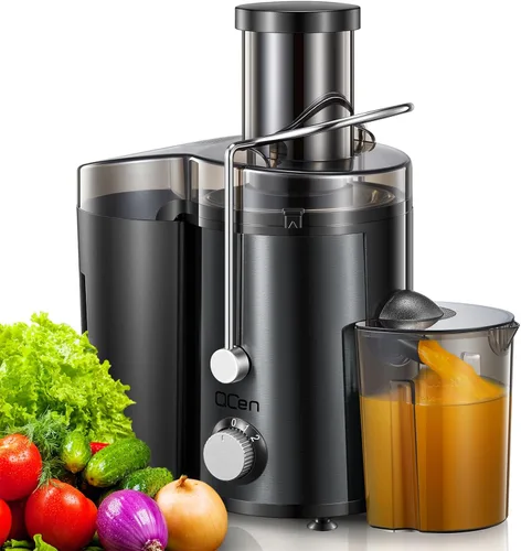 Vista 15 de Máquina exprimidora, extractor centrífugo de 800 W, con conducto de alimentación de boca ancha de 3 pulgadas para frutas y verduras, fácil de Rojo