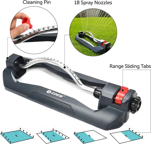 Vista 3 de Eden 96214 Aspersor, 18 boquillas de precisión, control de rango, riego de césped y jardín con juego de inicio de conexión rápida