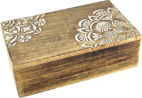 Caja de madera para recuerdos de memoria, hecha a mano, mini joyero, búho Marrón