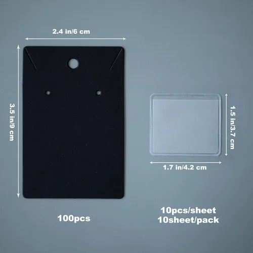 Vista 2 de Temlum 100 tarjetas de exhibición de joyas con 100 bolsas adhesivas y bolsas transparentes, soportes para tarjetas de collar y aretes para vender