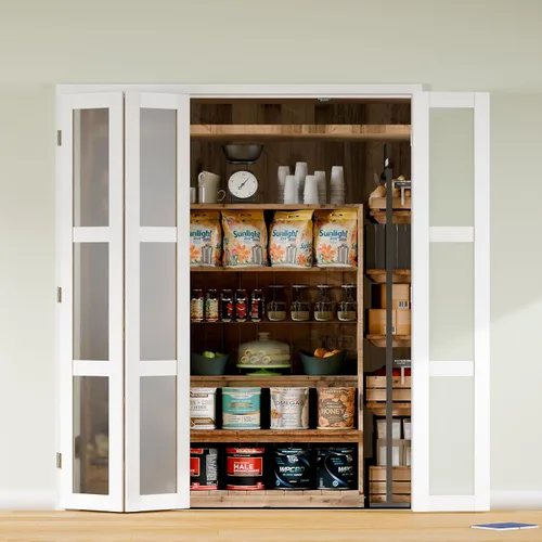 Vista 12 de Puerta Plegable de 180 Grados, para Aberturas de Puerta de Despensa de 24″x 80″, Puerta Plegable Blanca 1-Lite con Vidrio Esmerilado con Conjunto