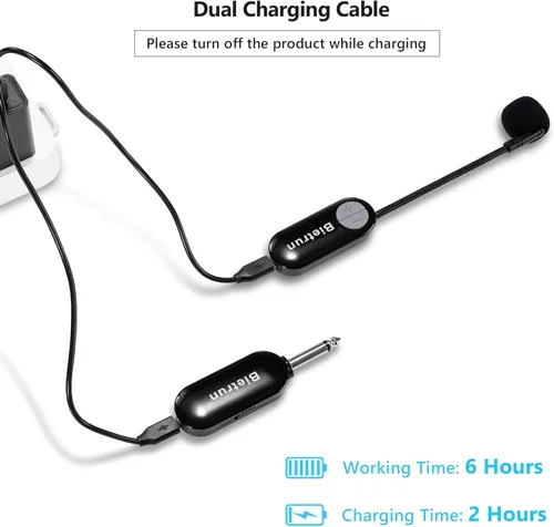 Vista 4 de Bietrun Auriculares inalámbricos con enchufe de 1/4 pulgadas, rango de 165 pies, micrófono inalámbrico UHF y micrófono de mano 2 en 1, para altavoz