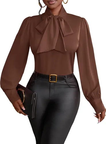 Vista 46 de Vrtige Camisa de mujer elegante con cuello de lazo, manga larga, blusa para la oficina