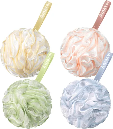 Vista 12 de AmazerBath Esponja de Lufa 60g/Pieza, Esponja Exfoliante de Baño Depuradora Corporal, Juego de Lufa de 4 - Blanco Gris-Rosa-Verde Militar-Verde