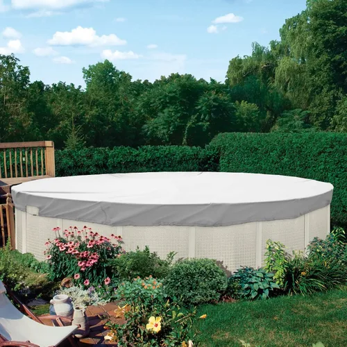 Vista 6 de TANG Cubiertas redondas de 13 pies para piscina redonda de 10 pies sobre el suelo, cubiertas impermeables de invierno, cuerda de alambre