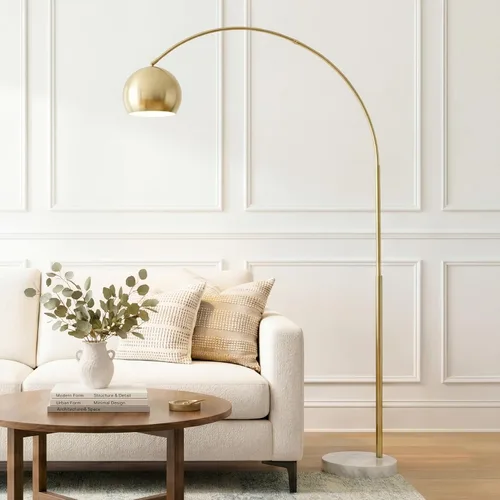 Vista 10 de Brightech Olivia Lámpara de pie – Lámpara de arco elegante con cabeza redondeada y base de mármol para sala de estar, lámpara de pie alta con Cromo