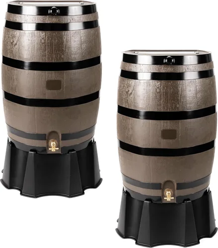 Vista 13 de RTS Home Accents Barril de lluvia de 50 galones con kit de enlace, barril de recolección de agua de lluvia con parte trasera plana, kit de enlace