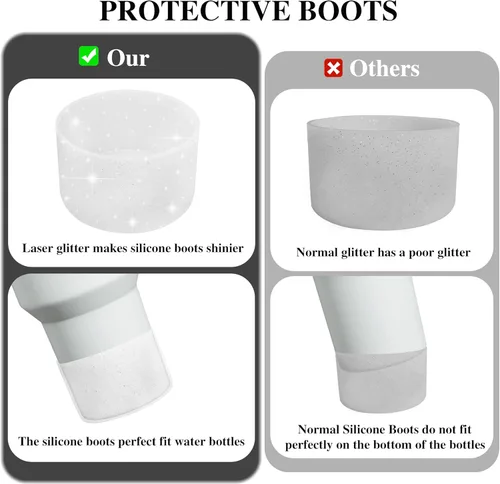Vista 3 de Paquete de 2 botas de silicona para Stanley Cup de 30 onzas, protector inferior con purpurina para accesorios de vaso Stanley de 40 onzas, botas