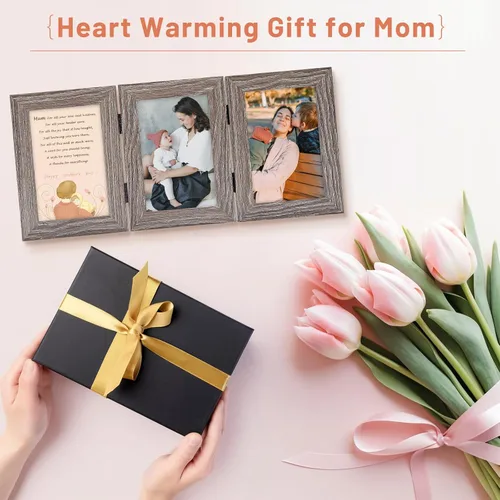 Vista 69 de Golden State Art - Marco decorativo con bisagras para mesa, escritorio, 3 aberturas verticales, con cristal real