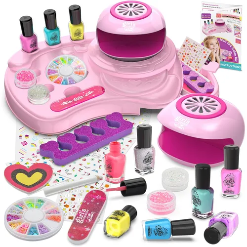 Amagoing Juego de esmaltes de uñas para niñas de 7 a 12 años, kit de estudio de arte de uñas para niños, esmalte de uñas no tóxico de secado rápido,