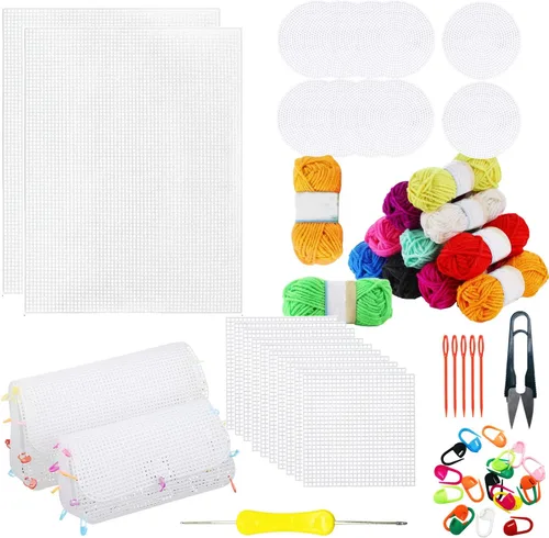 Vista 16 de Allazone 52 hojas de lona de plástico de malla, 4 formas, lienzo de plástico para manualidades, bordado, punto de cruz, hilo acrílico, proyectos
