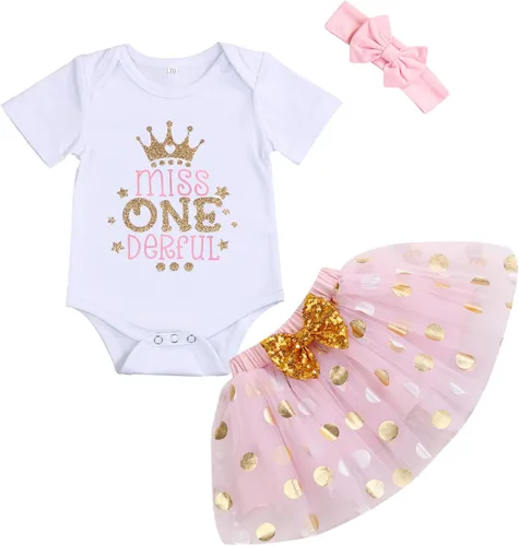 Viworld Conjunto de ropa para bebé niña de primer cumpleaños con falda tutú con diadema