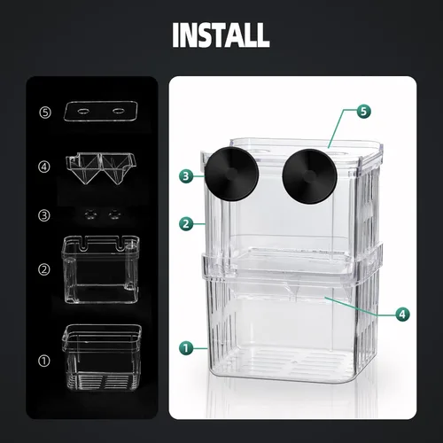 Vista 5 de Caja de cría para tanque de peces, caja de incubadora de vivero de acuario, caja de criador, divisor de aislamiento, cajas de eclosión para peces