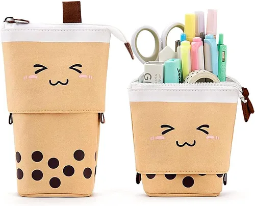 Vista 15 de Lindo estuche de pie de lápices para niños, estuche de lápices desplegable, bolsa de maquillaje, regalo de Navidad, estuche de lápices de lona