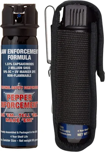 Spray de pimienta niebla de 4 onzas para defensa personal con funda de clip para cinturón, fórmula de niebla OC de máxima fuerza policial, tapa