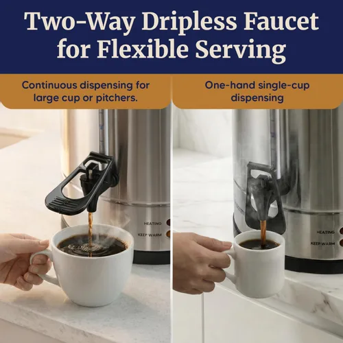 Vista 5 de Elite Gourmet Urna de café comercial de 100 tazas y caldera de agua caliente, aislada de doble pared, probada para mantener el café caliente durante