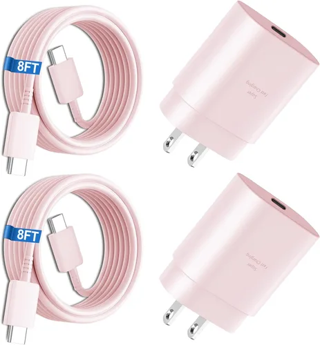 Vista 14 de Cargador súper rápido tipo C, bloque de cargador de pared rápido USB C de 25 W y cable de carga rápida súper largo de 8 pies para Samsung Galaxy