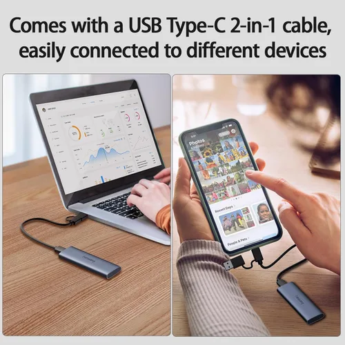 Vista 6 de fanxiang SSD externo de 2 TB - Unidad de estado sólido externa SSD portátil, 1000 MB/s, USB 3.2 Gen2 tipo C, aleación de aluminio, disco duro