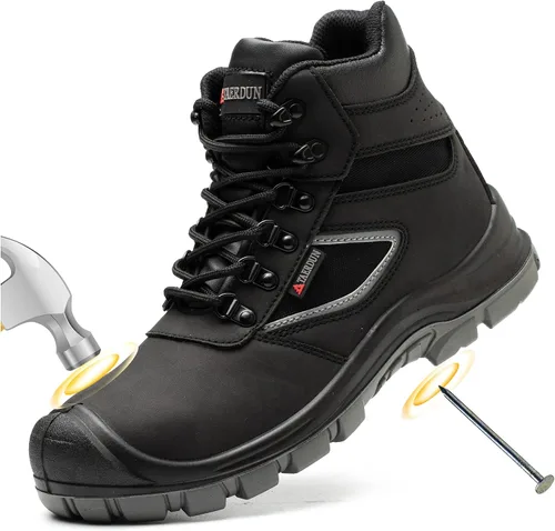 TAERDUN Men's 6" Steel Toe Lace-Up Work Boots, Safety Shoes Slip-Resistant Negro