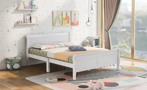 Vista 9 de Harper & Bright Designs Base de cama de tamaño matrimonial con cabecero, plataforma de madera, cama de tamaño matrimonial con juego de listones