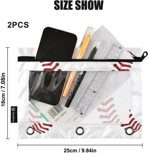 Vista 3 de Estuche para lápices con estampado de béisbol deportivo que se adapta a carpetas estándar de 3 anillas, bolsa de lápices con cremallera con ventana