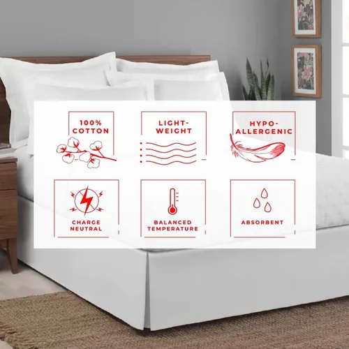 Vista 3 de Falda de cama de esquina dividida de 16 pulgadas, tamaño matrimonial, 100% algodón natural, resistente a las arrugas y a la decoloración