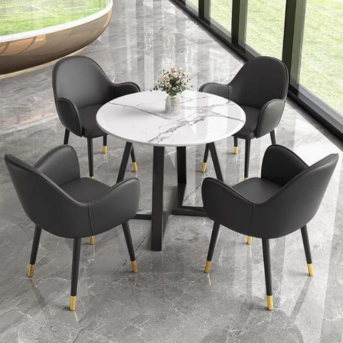 Vista 10 de YVYKFZD Office Reception Room Club Table and Chair Set, Simple Round Conference Table, 5 Piece Coffee Table Kitchen Dining Table Set, Small Dark