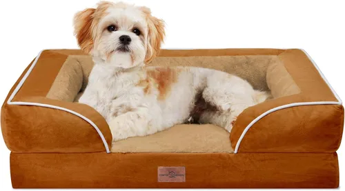 Vista 159 de Comfort Expression - Cama ortopédica para perros pequeños, 20 x 14 pulgadas, cama impermeable y de apoyo de espuma con cojines removibles, sofá