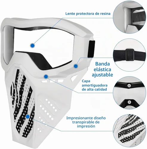 Vista 5 de Paquete de 4 máscaras tácticas compatibles con Nerf Rival, Apollo, Zeus, Khaos, Atlas, Artemis Blasters Rival Máscara (amarillo, azul, negro, blanco)