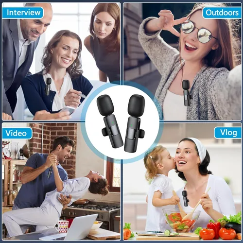 Vista 7 de Micrófono inalámbrico RICCHI para iPhone, iPad y teléfono Android, 2 piezas de micrófonos mini profesionales Plug-Play con clip para vlogging