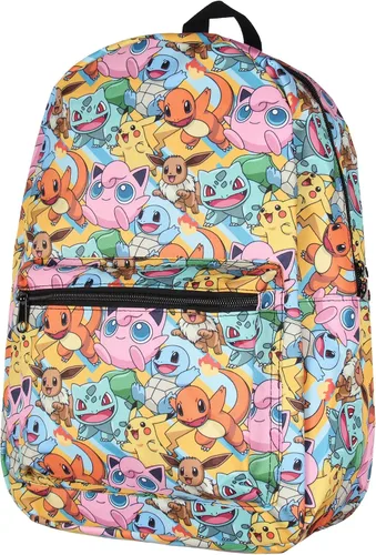 Bioworld Mochila Pokemon Pikachu Squirtle Jigglypuff Eevee Bulbasaur Charmander Mochila de viaje escolar para laptop de 17 pulgadas