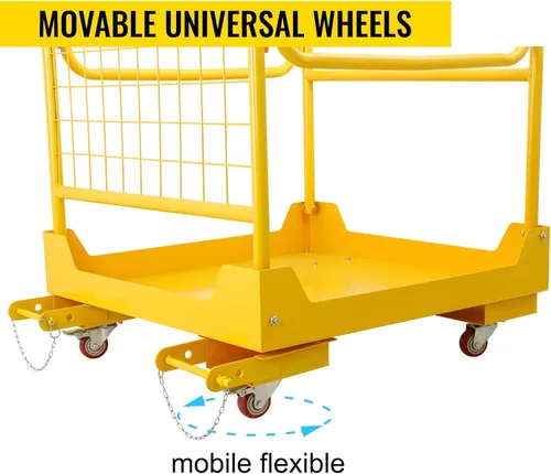 Vista 5 de Jaula de seguridad para carretilla elevadora de 1200 libras, plataforma de trabajo de carretilla elevadora de 36 x 36 pulgadas, con 4 ruedas, cesta