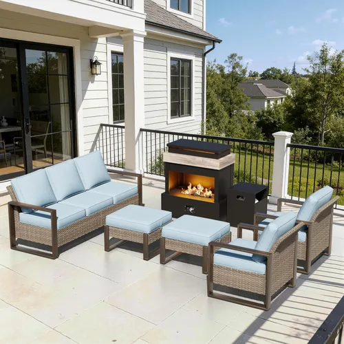 Vista 71 de Sofá de Mimbre Metálico para Patio de 75", Sofá Sillón de Ratán para Exteriores de 3 Asientos para Todo Tipo de Clima con Cojines Premium