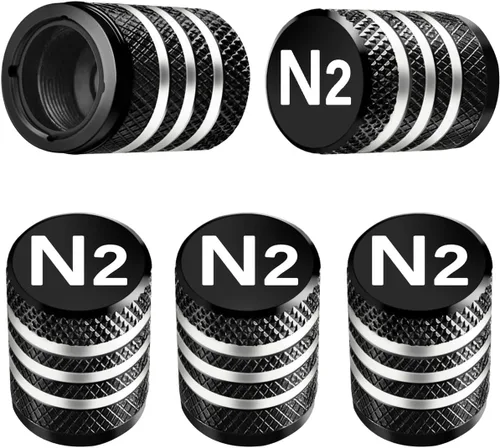 Tapones para vástago de válvula de neumático, paquete de 5, tapa de aire de neumático N2, metal nitrógeno con forro de plástico, resistente a la