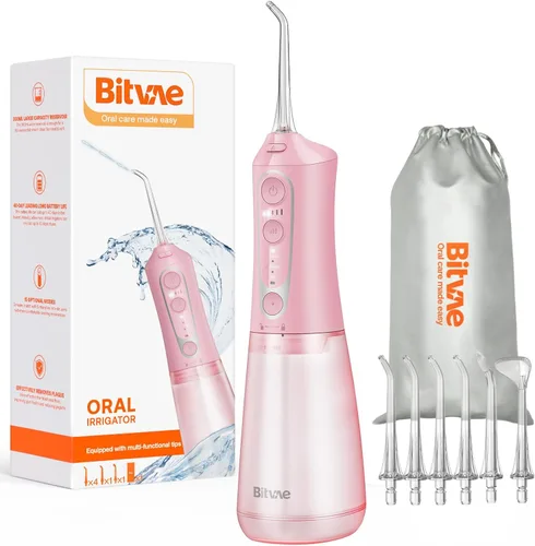 Vista 17 de Bitvae - Hilo dental de agua para dientes, limpiador de dientes inalámbrico, 3 modos 5 intensidades, IPX7 impermeable, púas dentales de agua Negro