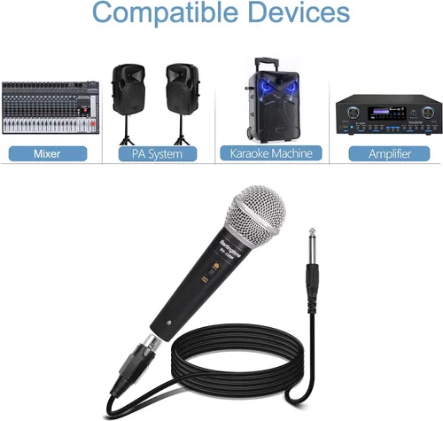 Vista 7 de Micrófono vocal dinámico, carcasa de metal, micrófono para cantar, hablar, con cable, cabina XLR de 25 pies, cardioide, con interruptor