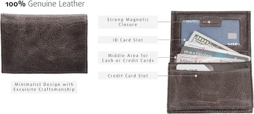 Vista 3 de Grande -3601 Cartera unisex, Gris (rustic gray), Pequeña funda magnética delgada y minimalista para tarjetas