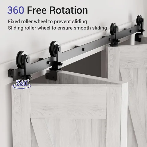 Vista 4 de CCJH Kit de herrajes para puerta corredera de granero plegable de 48 pulgadas para 4 puertas, se desliza suave y silenciosamente, riel negro