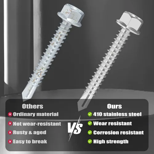 Vista 4 de VGBUY 320 piezas de tornillos autoperforantes para metal, #6 x 1/2 pulgada de acero inoxidable 410 tornillos autorroscantes para chapa de metal