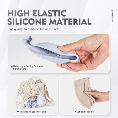 Vista 5 de MarcZero 11 juguetes de playa de silicona, modernos juguetes de playa para bebés, juego de playa apto para viajes, cubo de silicona, pala, 8 moldes