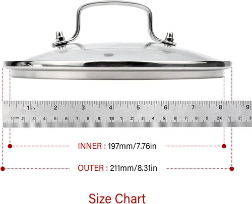 Vista 5 de Tapa de vidrio templado de 8 pulgadas con orificio de ventilación de vapor, olla universal transparente de repuesto con mango de soporte, borde