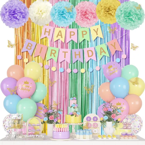 Vista 11 de Decoraciones de Cumpleaños Neutras para Mujeres y Niñas, Globos con Confeti Blanco Arena Dorado con Estampado Metálico, Calcomanías de Mariposa