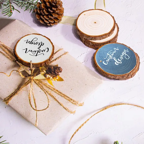 Vista 2 de SENMUT Rebanadas de madera natural, 30 unidades de círculos de madera preperforados de 2.0 a 2.45 pulgadas para manualidades, rebanadas de madera