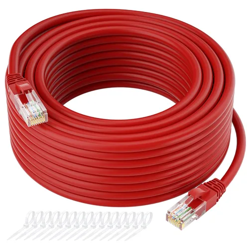 Vista 11 de Cable Ethernet Cat5e de 50 pies, cable largo de Internet Cat 5e, cable de conexión sin enganches blanco, resistente a los rayos UV, flexible, red
